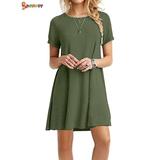 Spencer Plus Size Women's Short Sleeve Sundress Loose Casual T-Shirt Dress A-line Swing Tunic Summer Dress "S, Green"