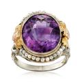 Ross-Simons C. 1950 Vintage Pre-Owned 6.00 Carat Amethyst and Cultured Seed Pearl Floral Ring in 18kt Tri-Colored Gold