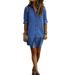 LA HIEBLA Womens Denim Dress Button Summer Long Sleeve Casual Loose