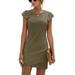 Sexy Dance Women Short Sleeve Shirt Dress Round Neck Bodycon Ruched Dress Basic Solid Mini Dress