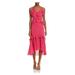 PARKER Womens Pink Ruffled Silk Sleeveless V Neck Midi Party Dress Size 2