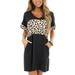 Sexy Dance Women Casual V Neck Simple T-Shirt Dress Leisure Loose Short Sleeve Leopard Print Pockets Tunic Dress Black XL(US 14-16)