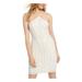 JUMP Womens Ivory Pullover Printed Glitter Spaghetti Strap V Neck Short Body Con Evening Dress Size XL