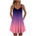 TOYFUNNY Womens Gradient Tie-Dye Print Sleeveless Dress V Neck A-Line Maxi Mini Sundress