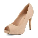 DREAM PAIRS Women Fashion Slip On Pump Shoes Stilettos High Heel Peep Toe Pump Shoes SWAN-26 NUDE/SUEDE Size 8.5