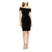 CALVIN KLEIN Womens Black Overlay Velvet Short Sleeve Off Shoulder Short Body Con Cocktail Dress Size 6