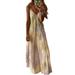 Eyicmarn Women's Tie Dye Boho Dress V Neck Spaghetti Strap Maxi Gradient Dress A-Line High Waist Loose Fit Beach Dress