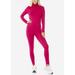 2 PCE SET Activewear Womens Juniors Long Sleeve Pink Mock Neck Shirt And Pants Stretchy Turtle Neck Top And High Waisted Leggings 41467P