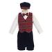 Lito Baby Boys Red Black Plaid Pattern Vest Velvet Knicker Set Outfit 3-24M