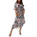 Avamo Casual V Neck Sundress for Trendy Lady Belted Empire Waist Flowy Maxi Dress Floral Printed Summer Swing Dress