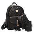 Vbiger Women Backpacks, 3 Pieces Tassels PU Leather Rhomboids Shoulders Backpacks Set with 2 Mini Handbags Purse, Black