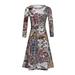 MIARHB Plus Size Skirt Floral Print women dress Women V-Neck Three Quarter Sleeve Long Dress Ladies Floral Print A-line Dress