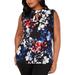 NINE WEST Womens Black Floral Mock Neck Sleeveless Keyhole Blouse Top Size 2X