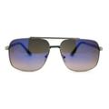 Mens Classic Rectangle Aviator Style Metal Rim Sunglasses Silver Blue Mirror