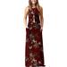Women Sleeveless Floral Print Maxi Dress Strap Evening Party Boho Beach Wrap Long Sundress Summer Flowing Party Sundress for Women Size 4-22 Wine Red Floral Print M