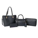 Shop LC PASSAGE Black Set of 5pc Faux Leather Tote Barrel Bag Crossbody Clutch Bag