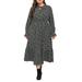 UKAP Women Elegant Dress Plus Size Long Sleeve Maxi Dress with High Waist and Tie Knot Floral Print Casual Loose Chiffon Sundresses