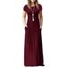 Women's Short Sleeve Plain Maxi Dresses Casual Long Dresses with Pockets