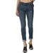 TheMogan Women's 0~3X Roll Up Mid Rise Dark Vintage Wash Tencel Denim Skinny Jeans