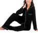 Women's V-neck Long Sleeve Trousers Pajamas Suit Black Plus Size Women Clothes Suits