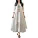 Women Boho Dress Casual Irregular Maxi Dresses Layered Vintage Loose Long Sleeve Linen Dress