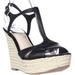 Womens Vince Camuto Inslo2 Wedge Espadrille T-Strap Sandals - Black/Natural