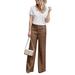 OL Womens High Waist Palazzo Pants Casual Button Wide Leg Pants Baggy Solid Color Pantalon Lounge Pants Trousers