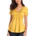 MISS MOLY Women's Casual V Neck Short Sleeves Cute Peasant Tops Ruched Summer Shirts Yellow XS