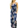 Summer Women Spaghetti Strap Jumpsuits Rompers Casual Floral Beach Loose Overalls Palysuits Long Jumpsuits Pants Trousers