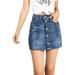 Love Tree Women's Juniors Casual A-Line Button Denim Mini Skirt (M, Medium Denim)