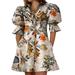 ZANZEA Women Holiday Turn Down Collar Long Sleeve Floral Printed Party Dress