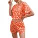 CUTELOVE Summer Women Loose Pajama Sets Printed Short Sleeve Round Neck Top and Shorts Home Suit