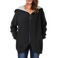 Romacci Women Autumn Winter Hoodies Zip Up Long Sleeve Plus Size Loose Jacket Hooded Coat Cardigan Parka Black/Army Green