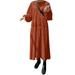 ZANZEA Women O-neck Long Sleeve Dress Tiered Pleated-Trim Loose Long Dress