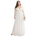 Ever-Pretty Women's Fashion V-neck Floral Lace Bridal Gowns Plus Size Prom Dresses 08062 White US14