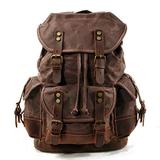 WUDON Men Travel Backpack, Genuine Leather-Waxed Canvas Shoulder Hiking Rucksack (Coffee Backpack)