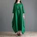 Romacci Ethnic Women Dress Solid Cotton Pocket Round Neck 3/4 Sleeve Loose Baggy Vintage Maxi Gown Robe One-Piece