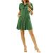 Allegra K Junior's Collared Button A-Line Elastic Cuff Casual Shirt Dress