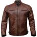 Outfit Craze Men's Waxed Brown Biker Vintage Retro Real Leather Jacket (XL)