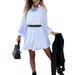 UKAP Women Vintage Puff Sleeve Shirt Dress Boho Ruffle Tunic Dress Summer Holiday Beach Sundress Long Sleeve Short Mini Dress