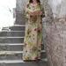 Vintage Women Maxi Floral Dress Long Sleeves Pockets O Neck Plus Size Cotton Linen Loose Robe Dress