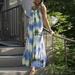 Women Maxi Long Dress Plus Size Sleeveless V Neck Tie-dye Print Spaghetti Shoulder Straps Boho Holiday Beach Sling Dress