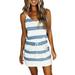 BrilliantMe Striped Dress for Women Dress Summer V Neck Swing Dress Sleeveless Spaghetti Dresses Drawstring Waist Striped Dress