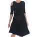 BAR III Womens Black Cutout Knit Short Sleeve Crew Neck Knee Length A-Line Cocktail Dress Size L