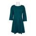 London Times Boat Neck 3/4 Sleeve A-Line Zipper Back Solid Stretch Crepe Dress-EMERALD