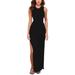 Pink Queen Women Sexy High Slit Bodycon Dress Slim Fit Sleeveless Crew Neck Club Party Formal Dresses Plus Size