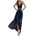 Avamo Womens Sundress Bohemian Floral Print Long Maxi Dress Sexy V Neck Halter Bandage Backless Cutout Slit Beach Dress