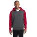 Sport-Tek ST249 Mens Tech Fleece Colorblock 1 by 4-Zip Hooded Sweatshirt, Graphite Heather & True Red - 3XL