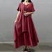 Meterk New Fashion Women Casual Loose Dress Solid Color Short Sleeve Boho Summer Long Maxi Dress
