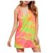 Follure Women's Tie-Dye Gradient Sleeveless V-neck Beach Swing Dress,summer dresses for women